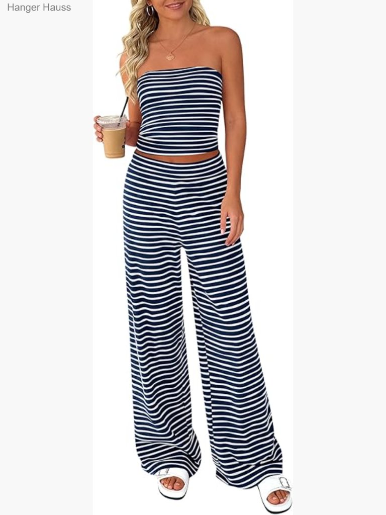Two Piece Striped Lounge Set For Women Summer Travel Outfits